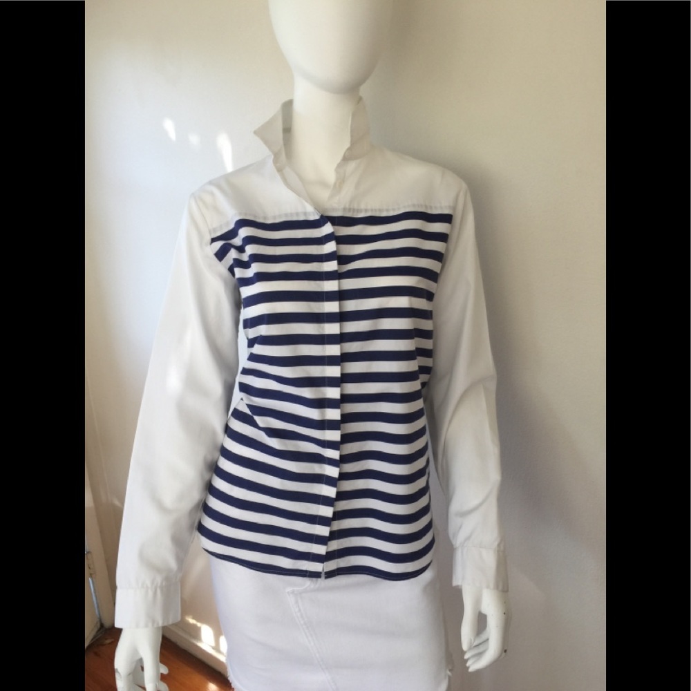 EUC Alain Figaret navy/white striped button down